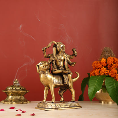 Pure Brass Lord Kaal Bhairava Sitting on Dog Vahana - 9.75"