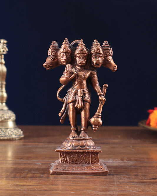 Pure Copper Standing Panchmukhi Hanuman Idol 4.5"