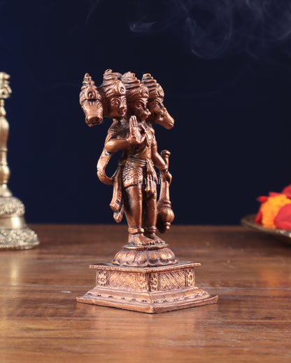 Pure Copper Standing Panchmukhi Hanuman Idol 4.5"