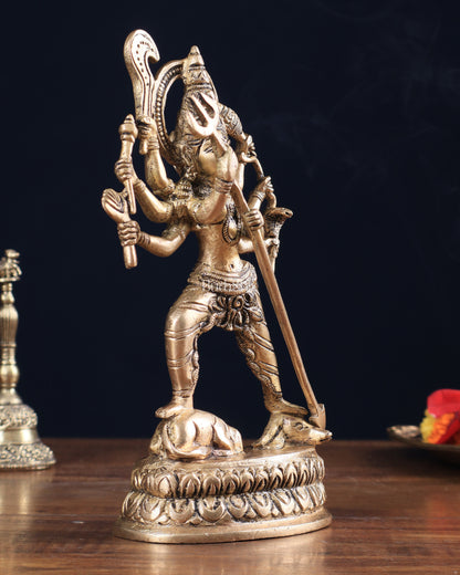 Pure Brass Mahishasur Mardini Durga Idol 8"