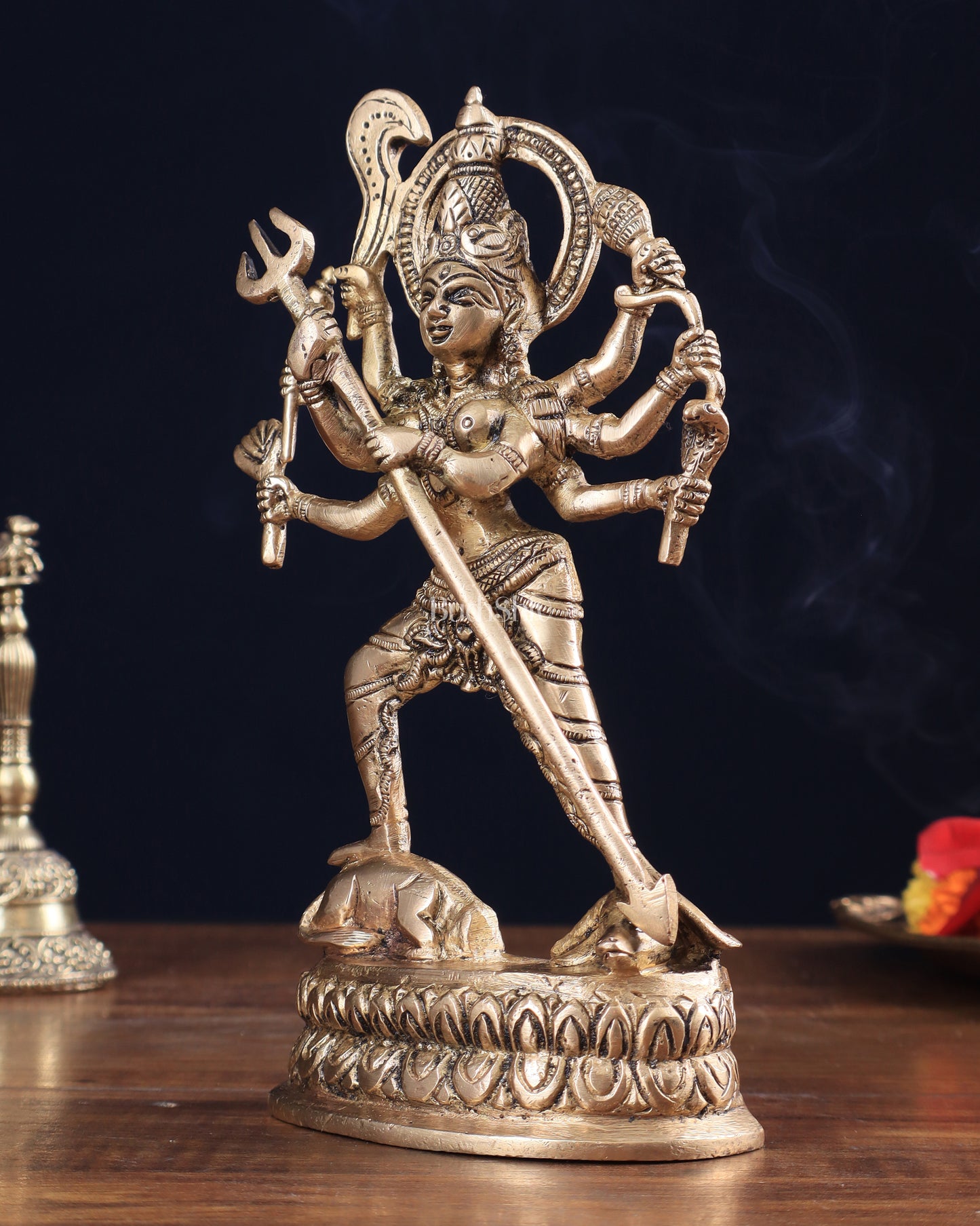 Pure Brass Mahishasur Mardini Durga Idol 8"