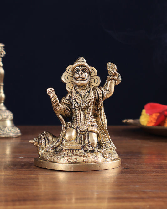 Pure Brass Bhajan Hanuman Idol 4.5"