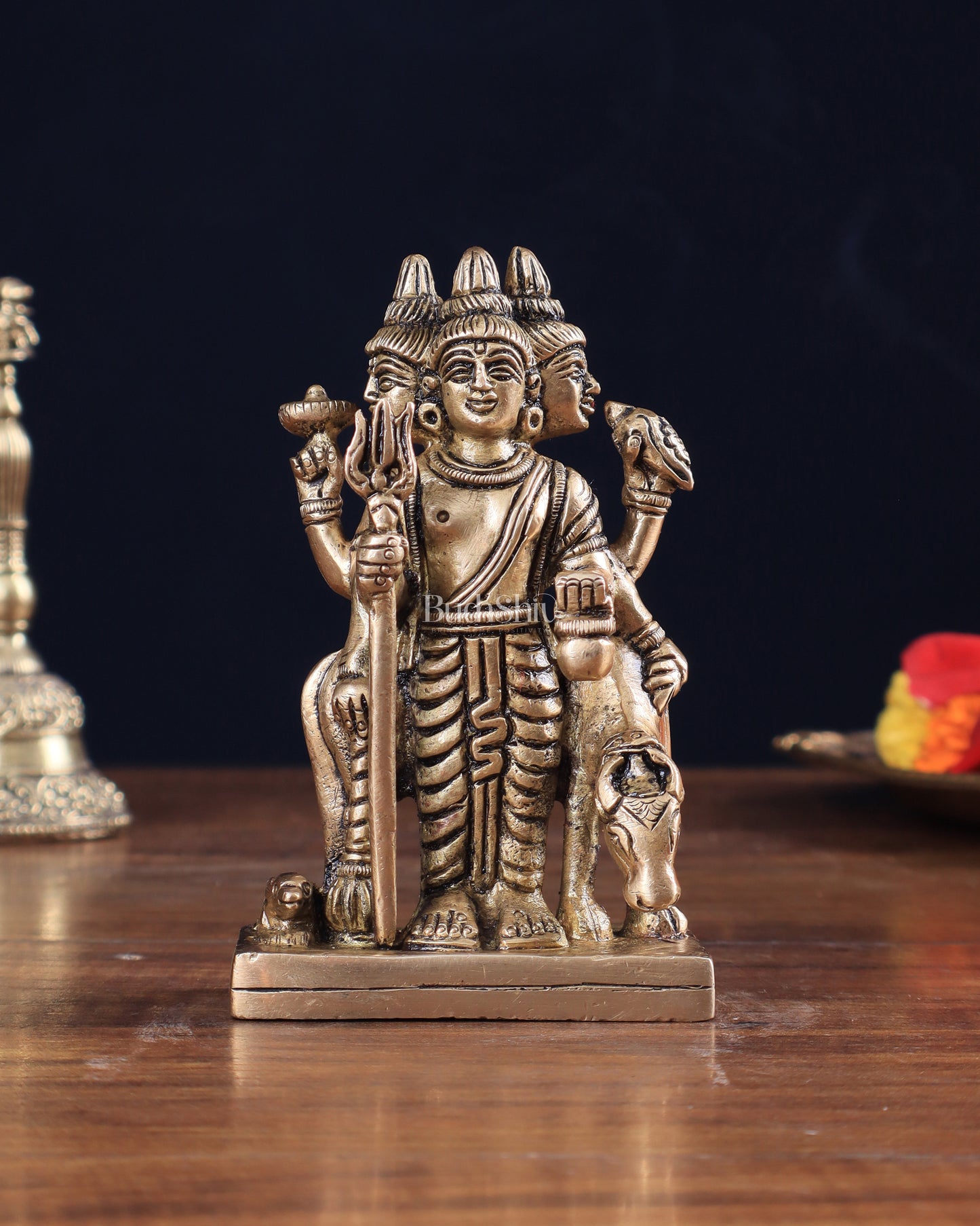 Brass Dattatreya with Dog Idol 4.5"