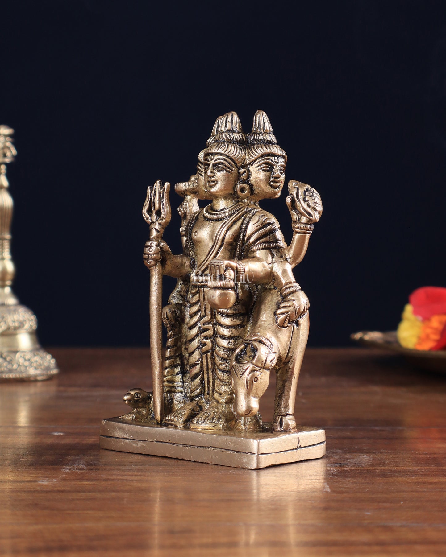 Brass Dattatreya with Dog Idol 4.5"