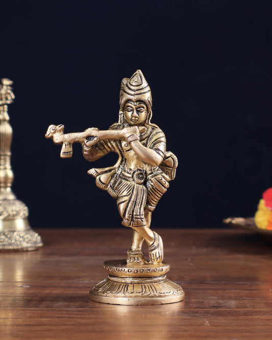 Pure Brass Superfine Small Lord Krishna Idol 4.5"