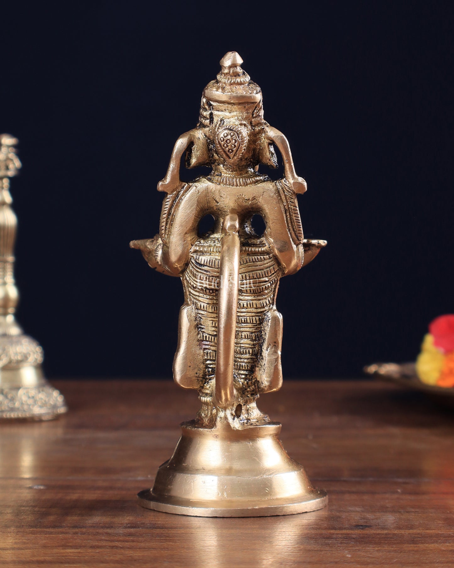 Pure Brass Lord Ganesha Holding Two Diyas small 5.5"