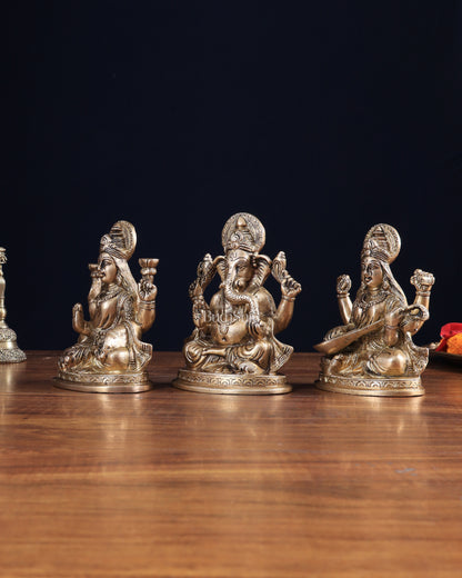 Pure Brass Ganesh, lakshmi and Saraswati idols set 6"