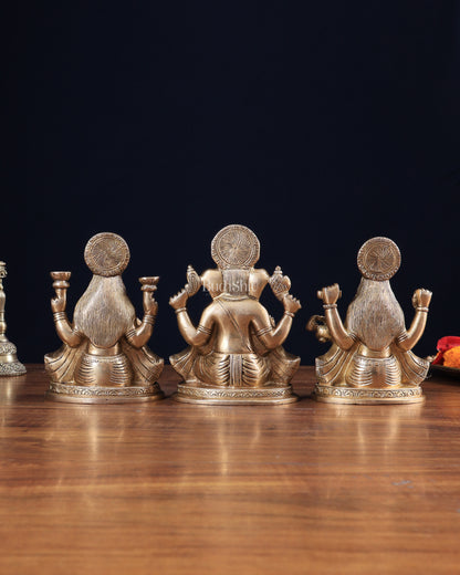 Pure Brass Ganesh, lakshmi and Saraswati idols set 6"