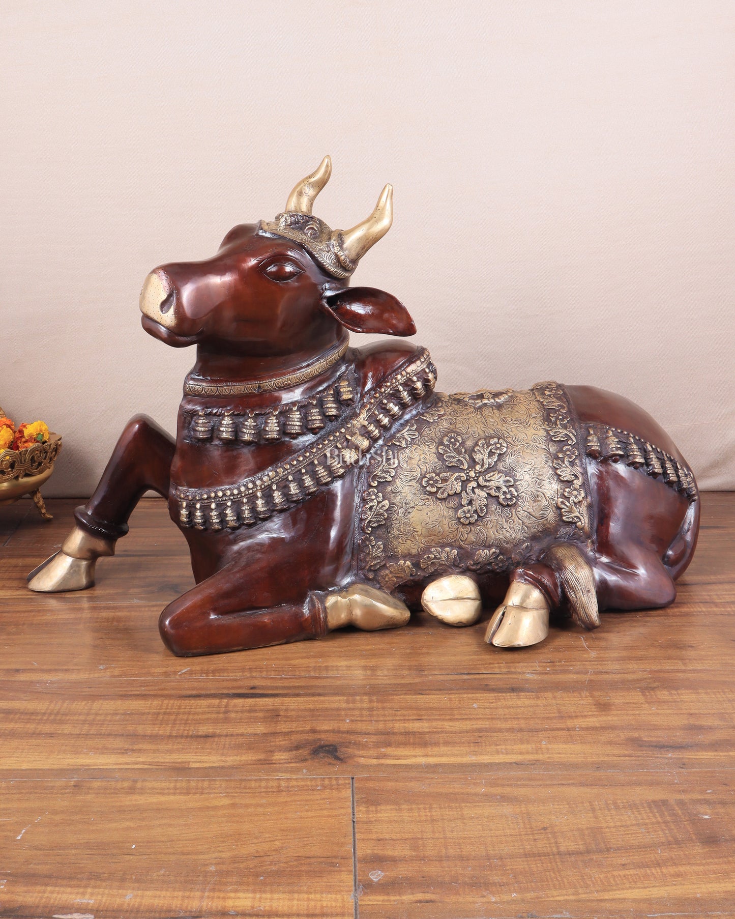 Brass Large Nandi statue 33" glossy brown