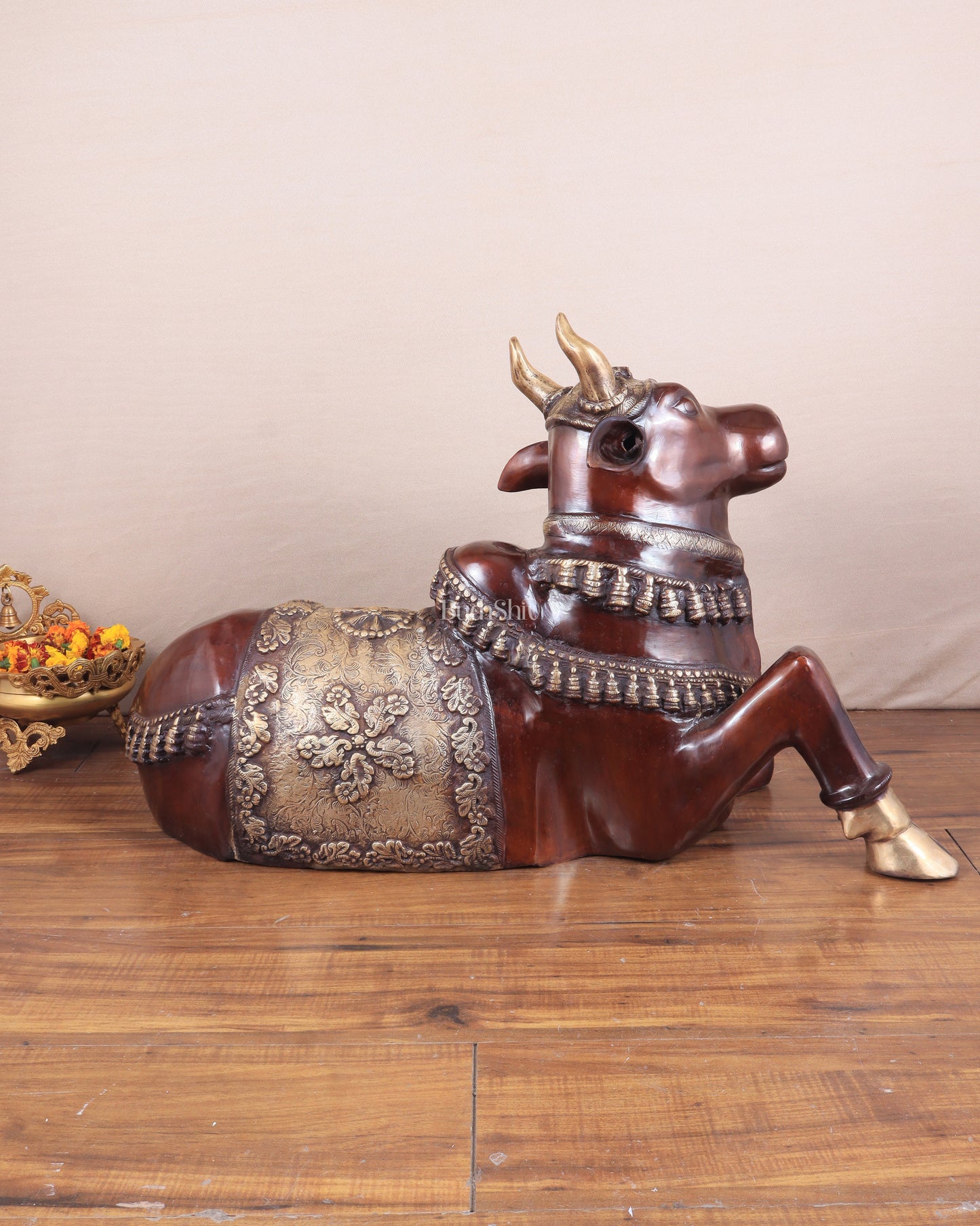 Brass Large Nandi statue 33" glossy brown