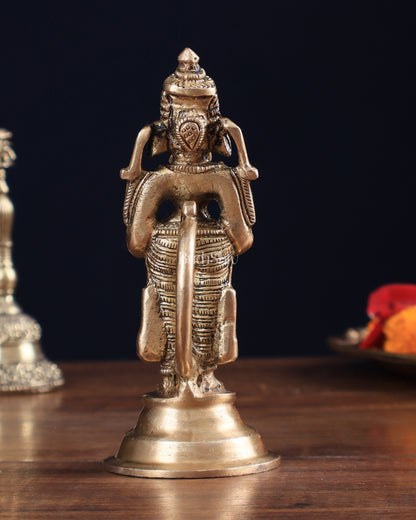 Brass Ganesha Holding Single Diya Statue 5.5"