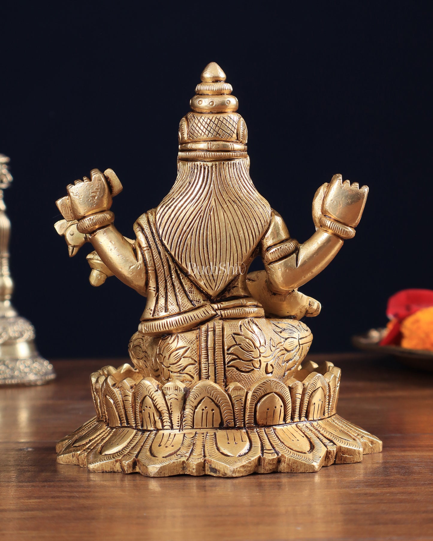 Brass Superfine Saraswati on Lotus Idol | 5.5" Height