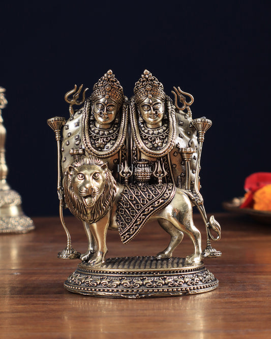 Brass Superfine Intricate Kaila Devi Chamunda Mata on Lion Idol 4.5"