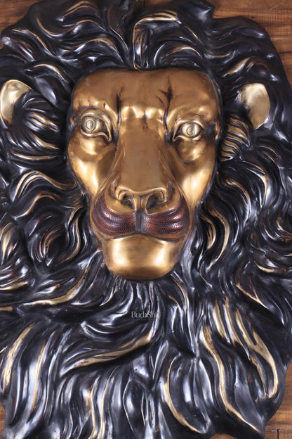 Brass Large Lion Face Wall Hanging Sculpture 40"