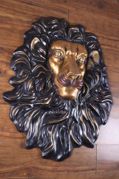 Brass Large Lion Face Wall Hanging Sculpture 40"