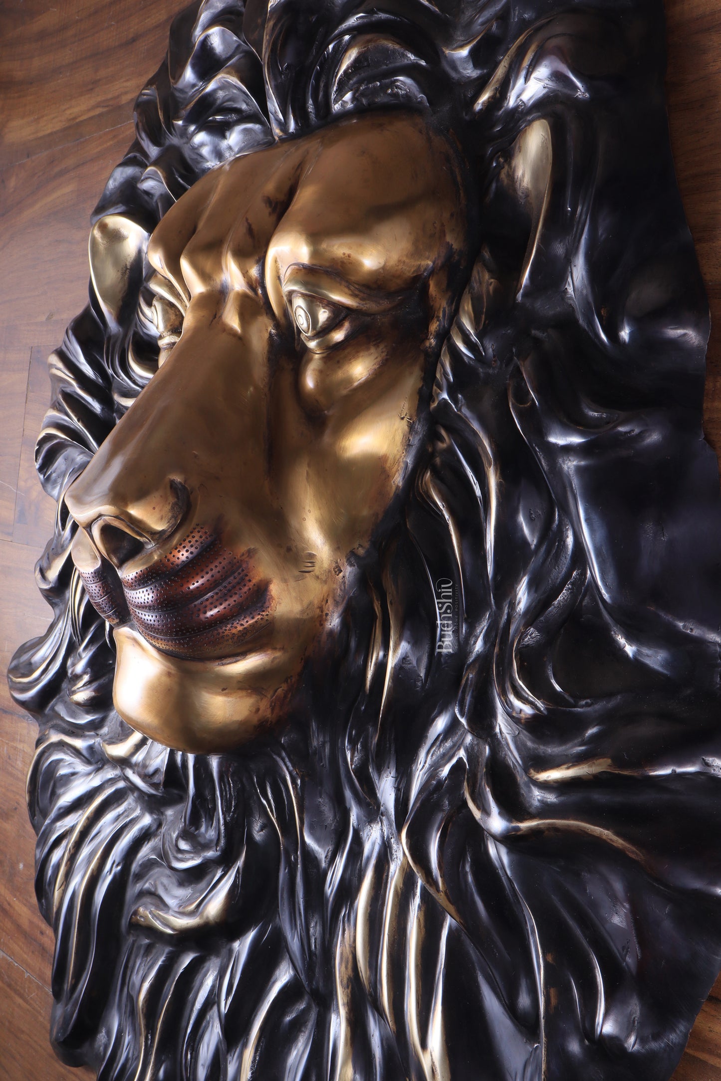 Brass Large Lion Face Wall Hanging Sculpture 40"