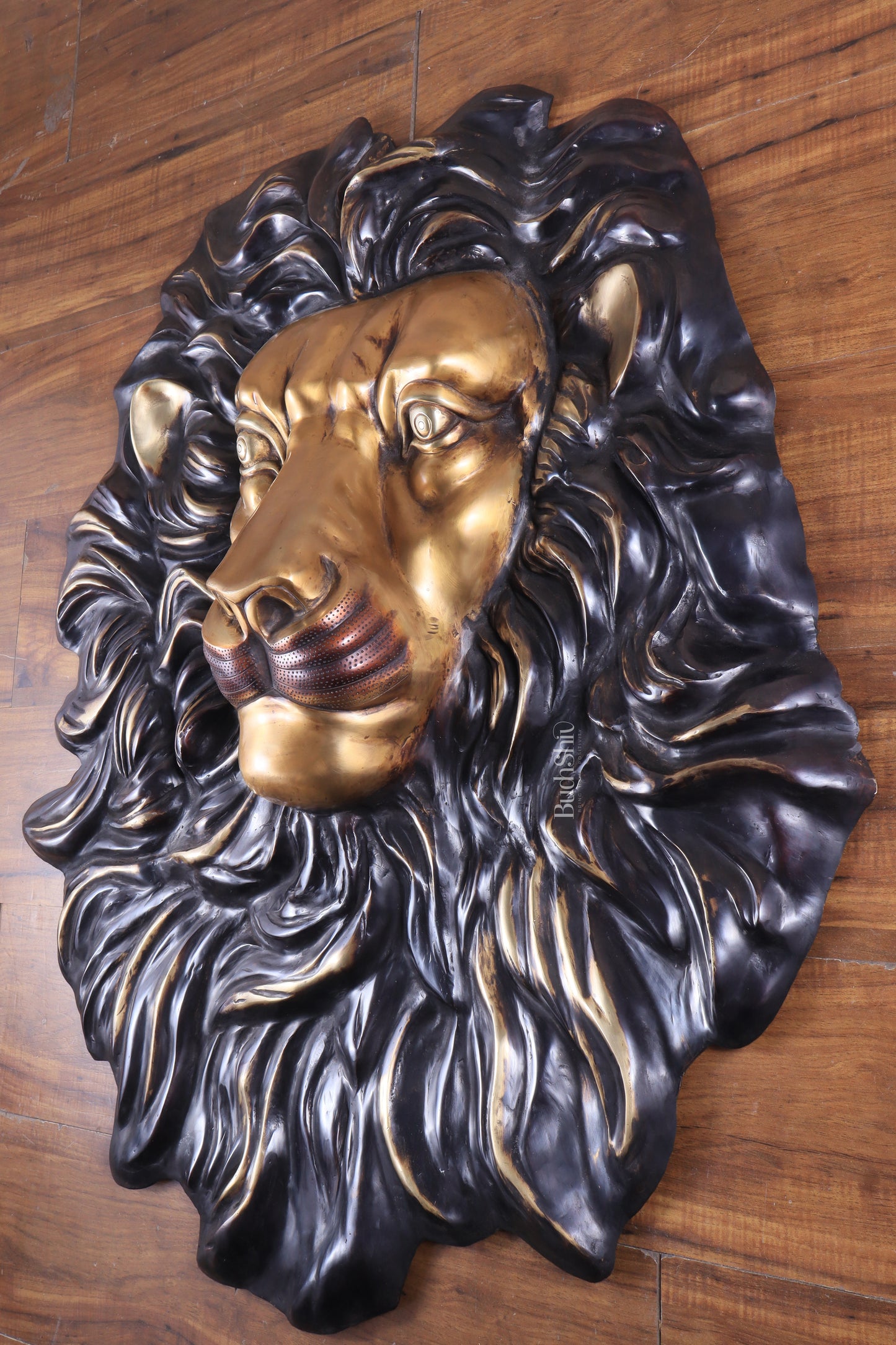 Brass Large Lion Face Wall Hanging Sculpture 40"