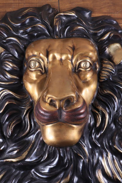 Brass Large Lion Face Wall Hanging Sculpture 40"