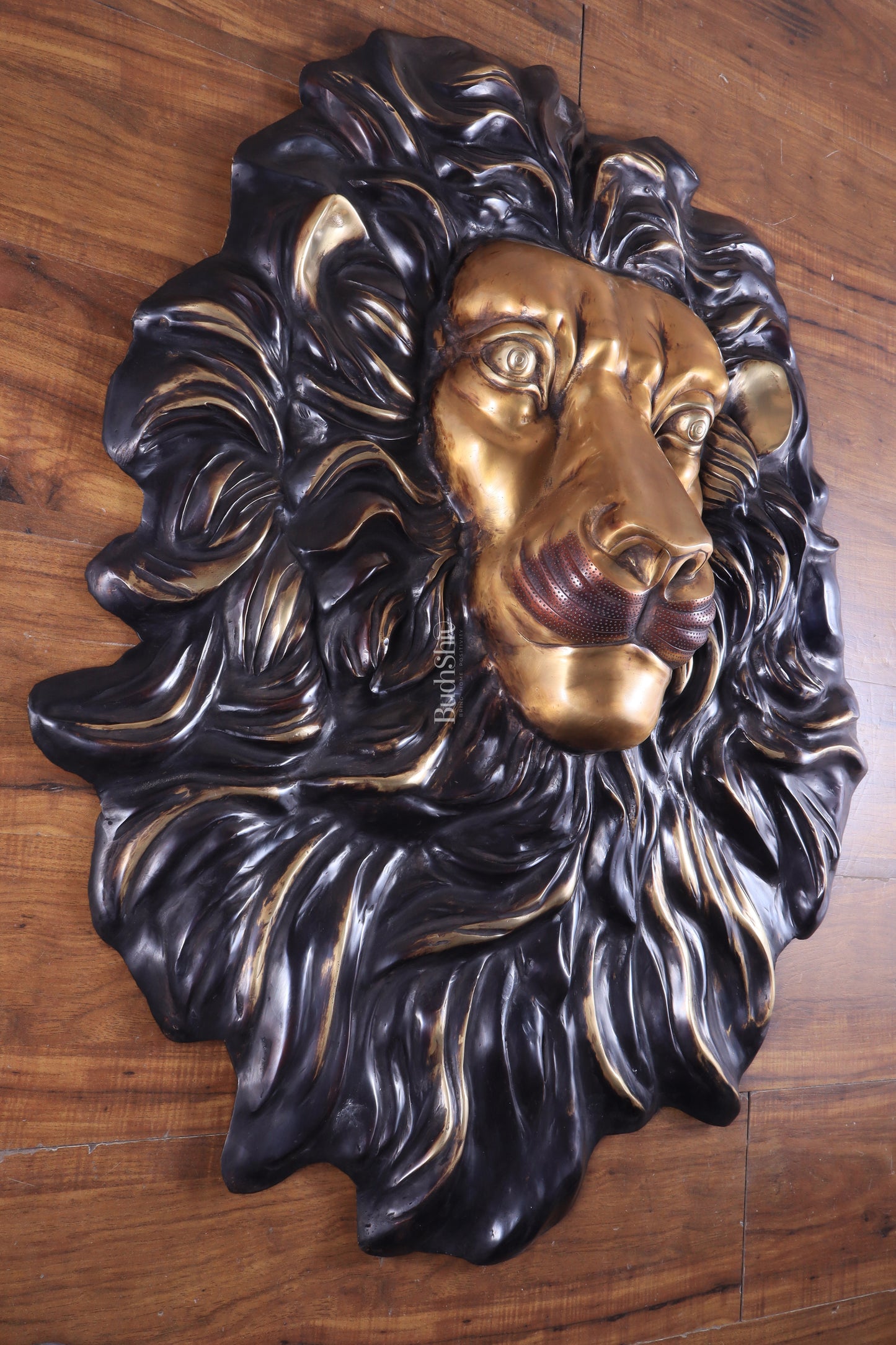 Brass Large Lion Face Wall Hanging Sculpture 40"