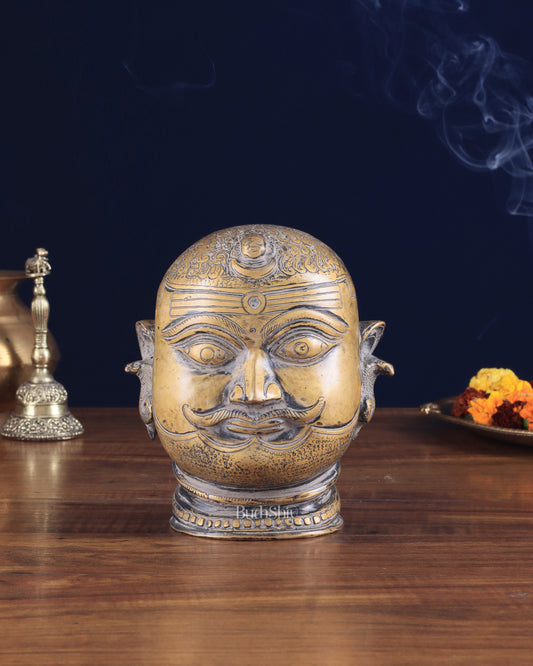 Pure Brass Lord Shiva Mukhalingam Face Statue - Vintage Tone 6"