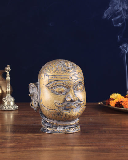 Pure Brass Lord Shiva Mukhalingam Face Statue - Vintage Tone 6"