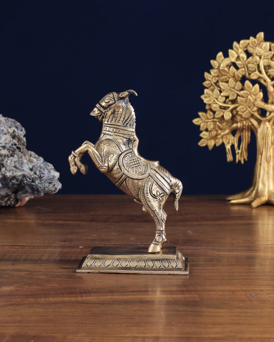 Pure Brass Horse with Front Legs Raised – Vastu Special Figurine 6"