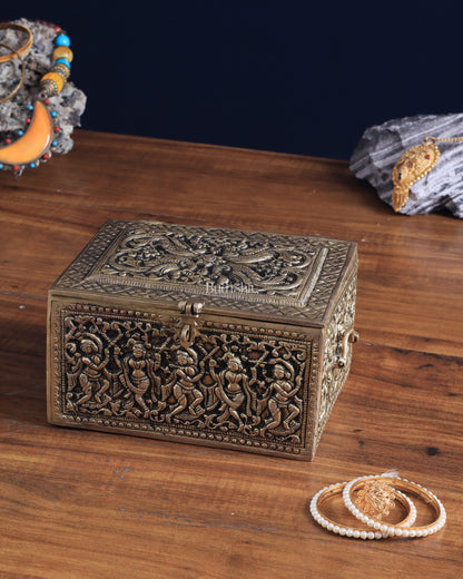 Pure Brass Unique Jewelry Treasure Storage Box – Multipurpose with Intricate Carvings