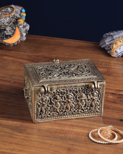 Pure Brass Unique Jewelry Treasure Storage Box – Multipurpose with Intricate Carvings