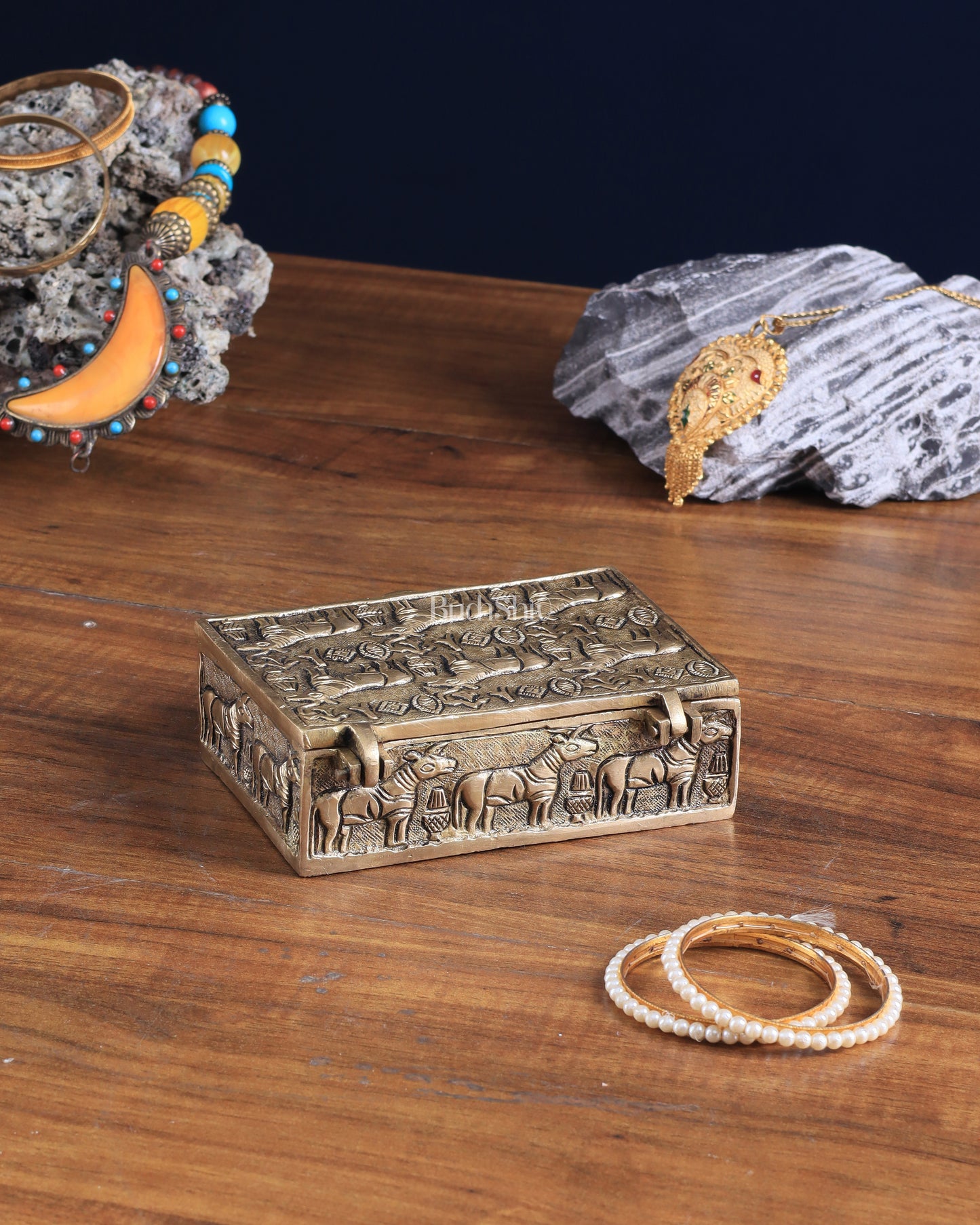 Pure Brass Harappa Design Multipurpose Storage Box