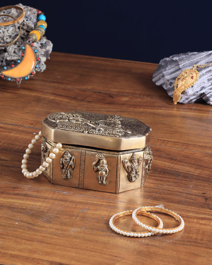 Unique Brass Lord Vishnu Multipurpose Storage Box with Dashavatar Carvings