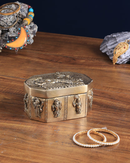 Unique Brass Lord Vishnu Multipurpose Storage Box with Dashavatar Carvings