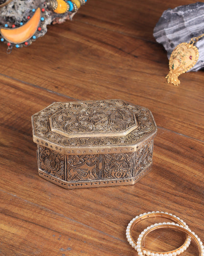 Pure Brass Multipurpose Storage Box with Animal Carvings