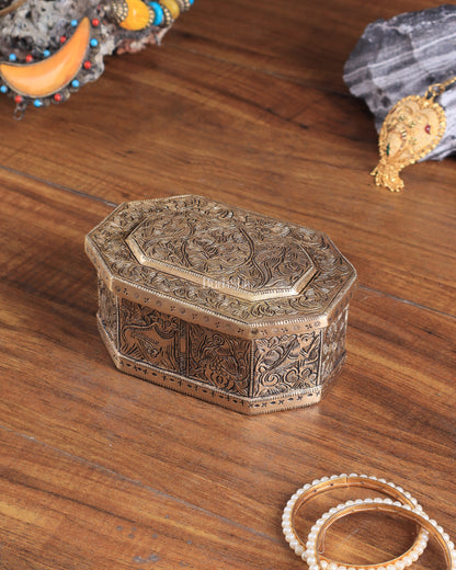 Pure Brass Multipurpose Storage Box with Animal Carvings