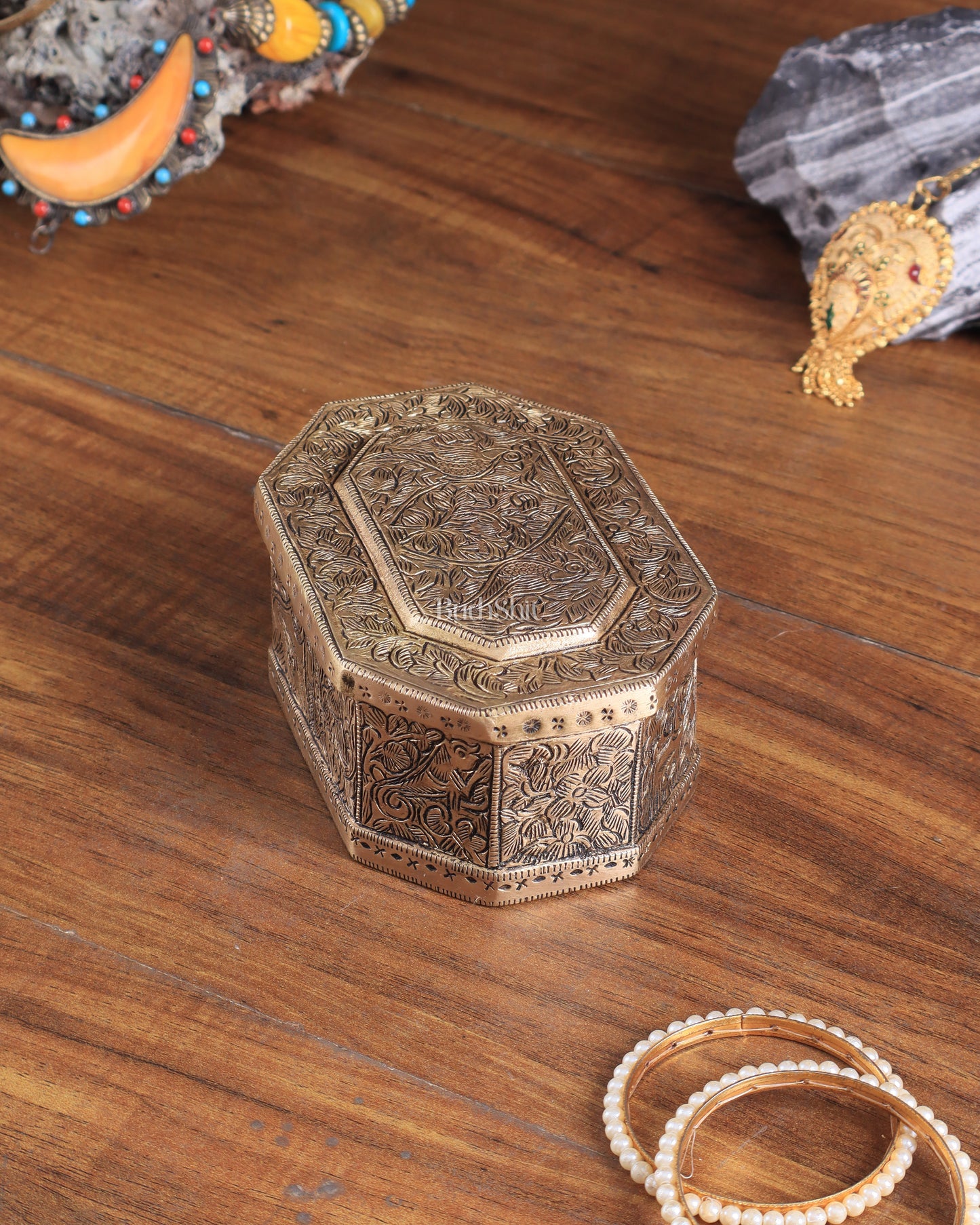 Pure Brass Multipurpose Storage Box with Animal Carvings