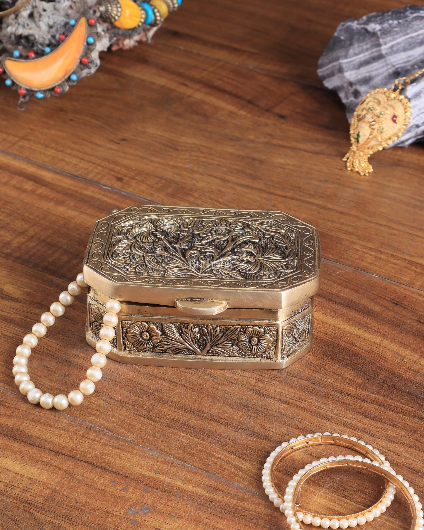 Pure Brass Floral Design Multipurpose Storage/Sindoor Box