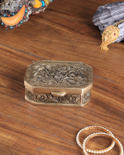 Pure Brass Floral Design Multipurpose Storage/Sindoor Box