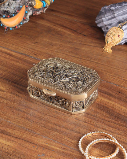 Pure Brass Floral Design Multipurpose Storage/Sindoor Box