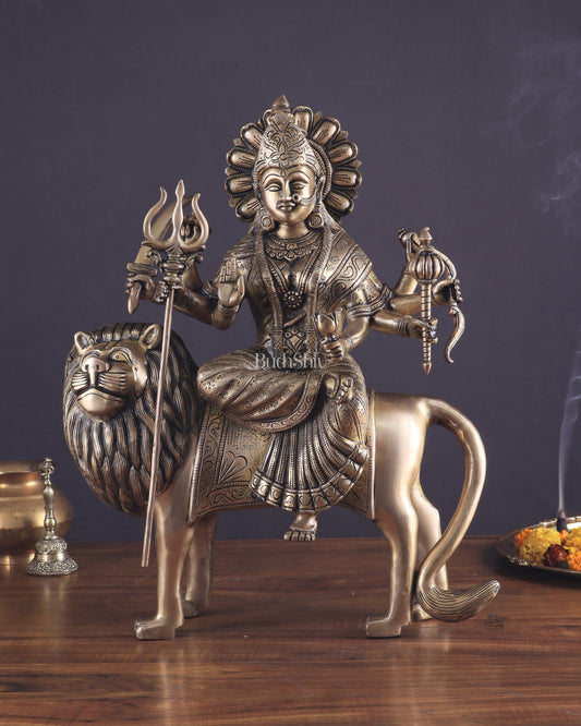 Pure Brass Large Goddess Durga Statue (Sherawali Mata) 18.5"