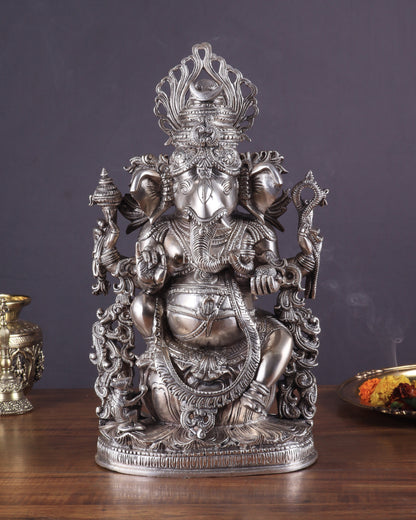 Pure Superfine Brass Lord Ganesha Unique Statue 14 inch silver plated