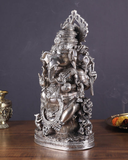 Pure Superfine Brass Lord Ganesha Unique Statue 14 inch silver plated