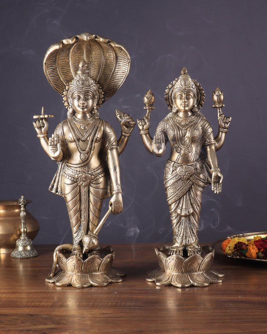 Exquisite Brass Vishnu and Lakshmi idol pair 18"