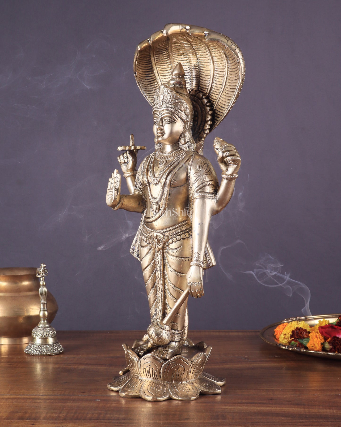 Brass Vishnu with sheshanaag standing statue 17 inch