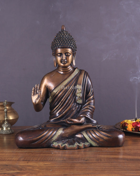 Vintage Pure Brass Blessing Buddha Statue – 15" Handcrafted Sculpture