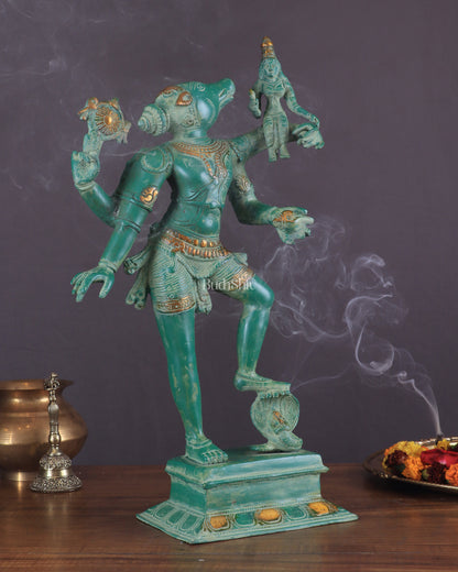 Varaha with Bhooma Devi Varaha Lakshmi Brass Statue 17 inch Green vintage