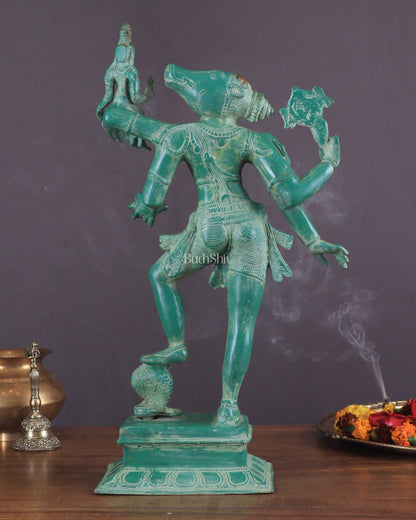 Varaha with Bhooma Devi Varaha Lakshmi Brass Statue 17 inch Green vintage