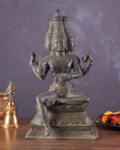 Vintage Brass Seated Lord Brahma Sculpture - 16 inch