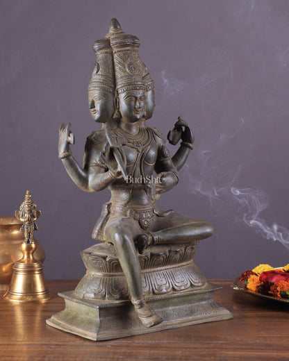 Vintage Brass Seated Lord Brahma Sculpture - 16 inch