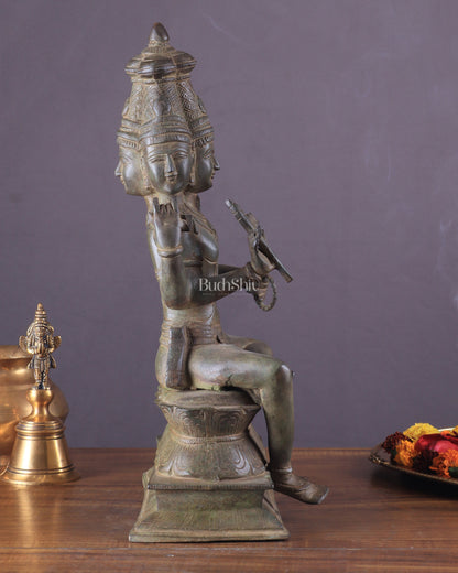 Vintage Brass Seated Lord Brahma Sculpture - 16 inch