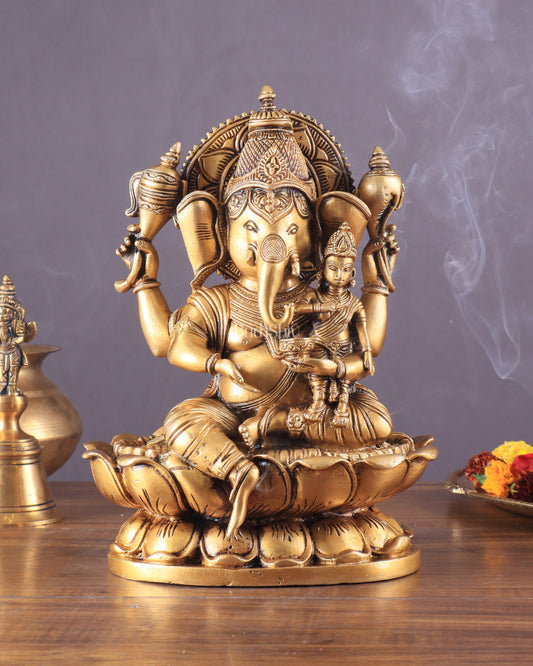 Pure Brass Shakti Ganesha Idol – 10.5" Handcrafted Siddhi Ganesha Statue