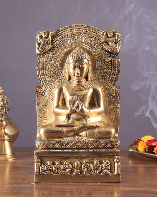 Pure Brass Lord Buddha Statue in Dharmachakra Mudra – 11"